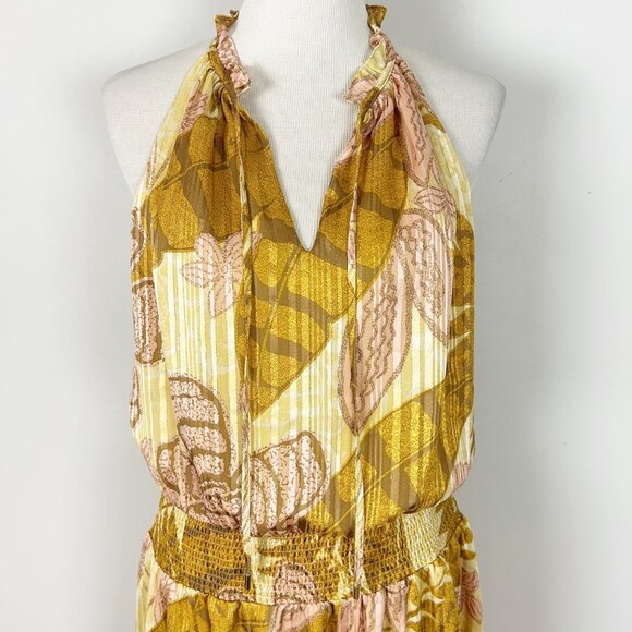 New WHBM Sleeveless V-neck Halter Blouson Dress Tropical Size 12 Women's - Picture 3 of 5